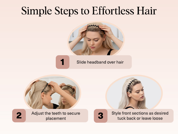 Kitsch Zig Zag Headbands for Women Non Slip – Fashion Accessories for Slicked Back Styles - Comfortable Comb Headband with Teeth | Ideal Gifts for Women - Tortoise & Black Headband - 2 pcs