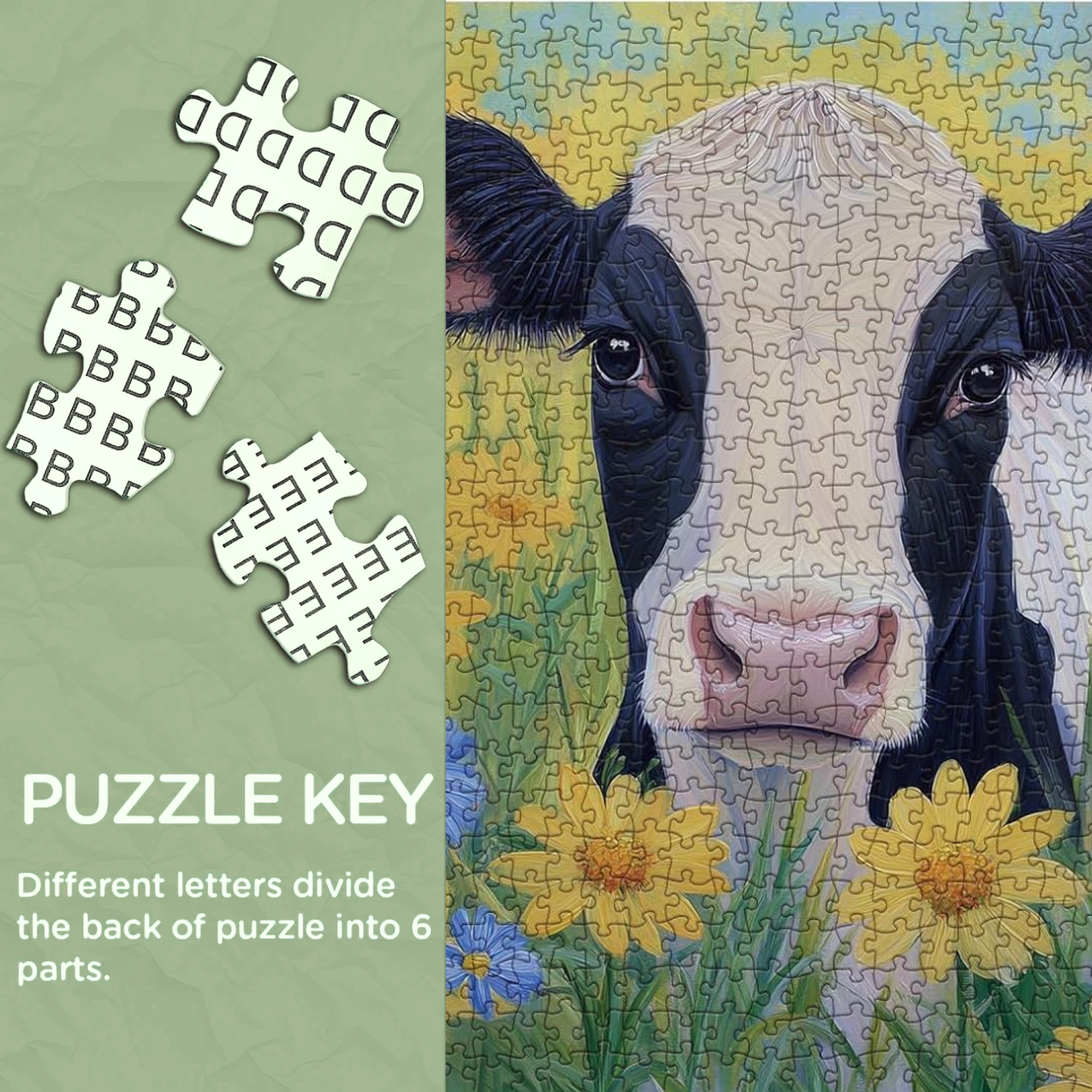 Sunflower Cow Painting Jigsaw Puzzle 1000 Piece for Adult, Animal Flower Plant Nature Jigsaw Puzzles, Funny Art Beautiful Landscape Puzzle