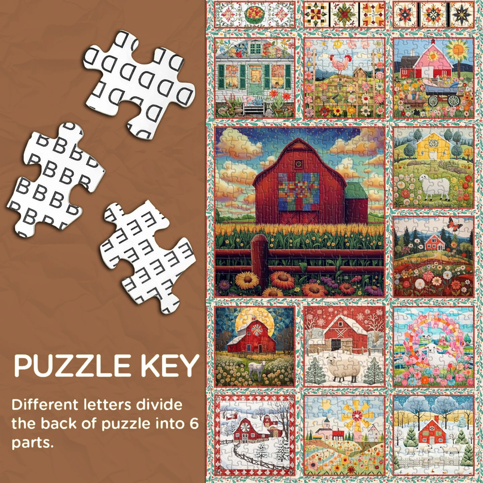 PICKFORU Farmyard Collage Puzzles for Adults, Vintage Animal Farm Barn Jigsaw Puzzles 1000 Pieces Rooster, Challenging Unique Retro Scene Theme as Wall Decor