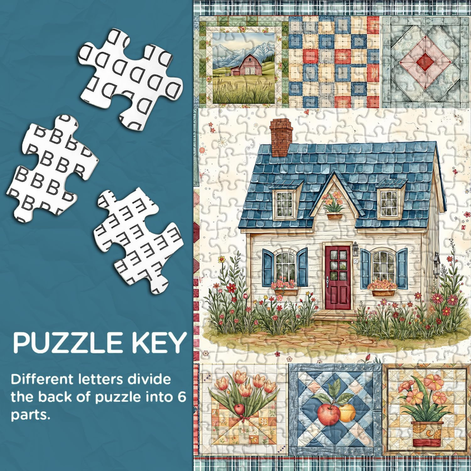 Vintage Collage Patchwork Puzzles for Adults 1000 Pieces, PICKFORU Vintage Collage Puzzles House, Retro Spring Flower Pattern Puzzle as Wall Decor