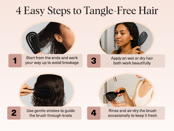 Kitsch Hair Brush Detangler – Flexi Flow Hair Brush for Women, Men & Kids | Detangling Brushes for Curly Hair with Bendable Frame, Bounce Curl Defining Brush for Wet or Dry Strands - Black