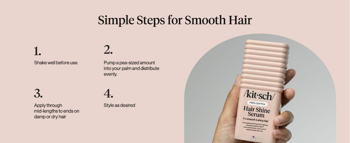 Kitsch Frizz Control Hair Serum - Lightweight Anti Frizz Serum for Curly Hair with Heat Protection | Adds Glossy Shine, Smooths Flyaways & Safe for Color Treated Hair