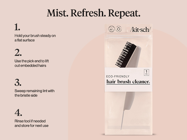 Kitsch Hair Brush Cleaner Tool | Double-Sided 2-in-1 Brush Cleaner for Hair Brushes & Combs | Eco-Friendly Cleaning Tool with Pick & Bristles, Perfect Gifts for Women | Hair Stylist Essentials