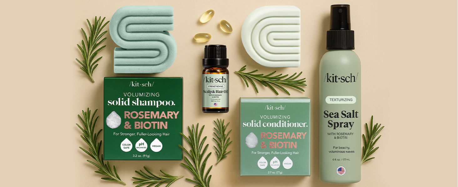 Kitsch Rosemary & Biotin Volumizing Hair Conditioner Bar for Hair Growth & Thickening &ndash; Hydrating & Cleansing Hair Conditioner for Women & Men - Paraben, Silicone & Sulfate Free 77g