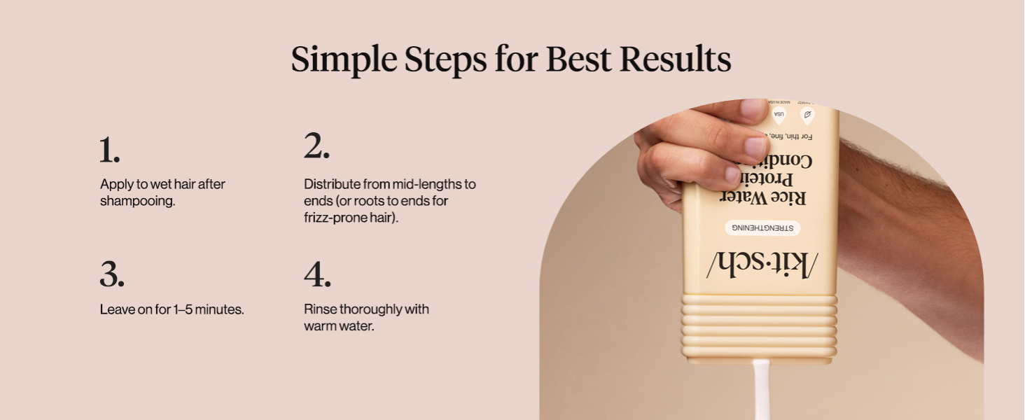 Kitsch Strengthening Rice Water Protein Conditioner for Women & Men &ndash; Hair Care for Thin, Fine & Damaged Hair, Boosts Shine & Volume &ndash; Paraben, Phthalates & Silicone Free