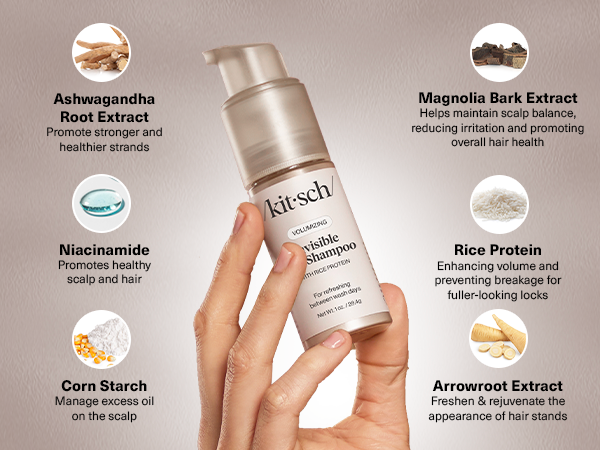 Kitsch Volumizing Rice Protein Dry Shampoo Powder - Dry Shampoo for Women & Men, No White Cast, Absorbs Oil, Non-Greasy, Light-to-medium Hair Colors, Travel Size | Ideal Gifts for Women- Invisible