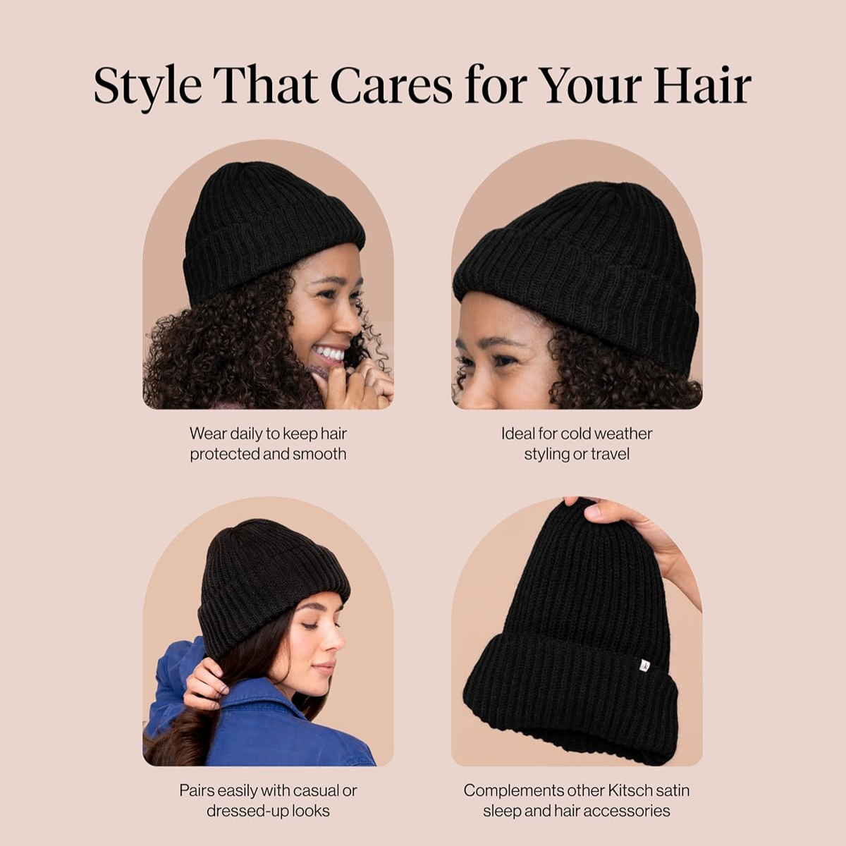 Kitsch Glazey&trade; Satin Lined Beanie for Men and Women &ndash; Cozy Winter Hats for Men - Stylish Anti-Frizz Hat for All Hair Types