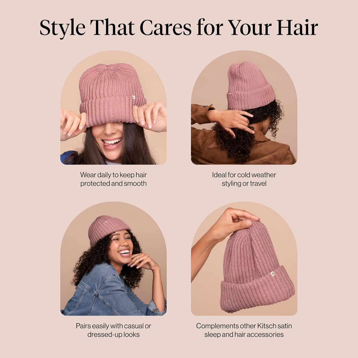 Kitsch Glazey&trade; Satin Lined Beanie for Men and Women &ndash; Cozy Winter Hats for Men - Stylish Anti-Frizz Hat for All Hair Types