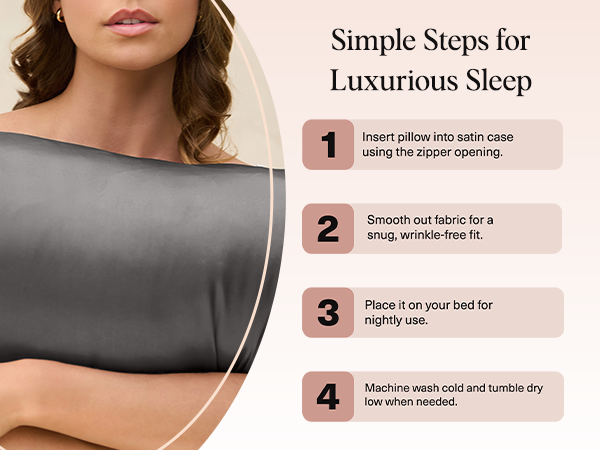 Kitsch Satin Pillowcase with Zipper for Hair & Skin - Softer Than Silk Pillow Cases, Smooth Cooling Satin Pillow Case, Wrinkle-Free, Machine Washable - Pillow Cases Standard Size (66x48 cm) - Charcoal