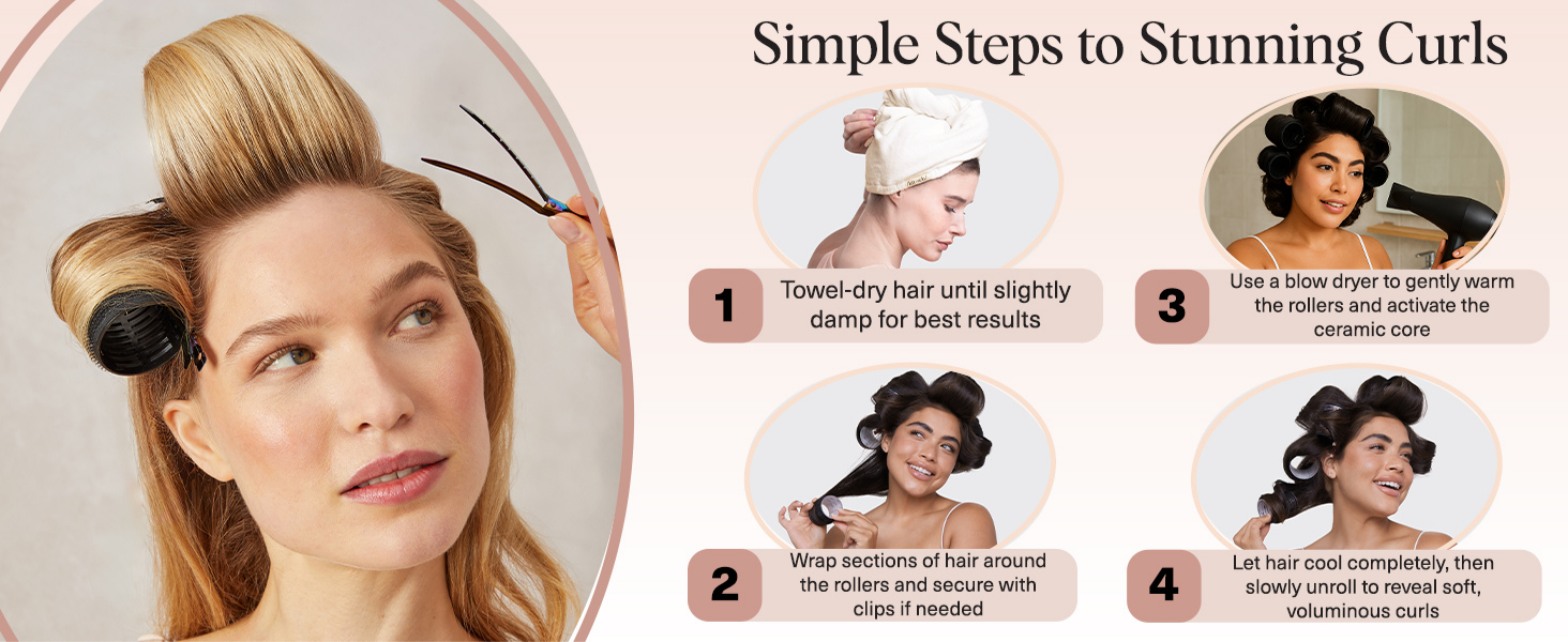 Kitsch Ceramic Hair Rollers for Women &ndash; Self Grip Hair Curlers for Heatless Curl Overnight, Long Lasting Frizz-Free Curls Volumizing Large Rollers for All Hair Types - Black, 8 count (Pack of 1)