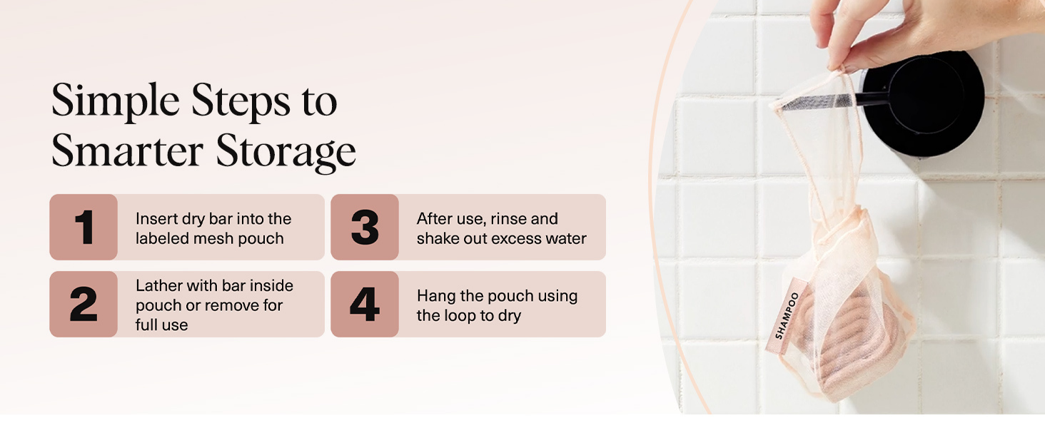 Kitsch Bar Soap Saver Pouch &ndash; Patented Mesh Soap Bag for Shampoo and Conditioner Bars - Extends Use & Prevents Soggy Mess - Recycled Beauty Bar Bag, Eco-Friendly - Blush