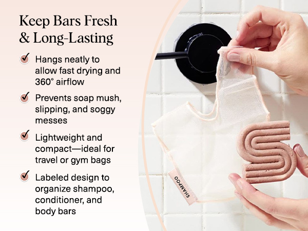 Kitsch Bar Soap Saver Pouch &ndash; Patented Mesh Soap Bag for Shampoo and Conditioner Bars - Extends Use & Prevents Soggy Mess - Recycled Beauty Bar Bag, Eco-Friendly - Blush