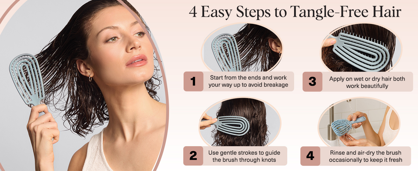 Kitsch Hair Brush Detangler &ndash; Flexi Flow Hair Brush for Women, Men & Kids | Detangling Brushes for Curly Hair with Bendable Frame, Bounce Curl Defining Brush for Wet or Dry Strands - Haze Blue