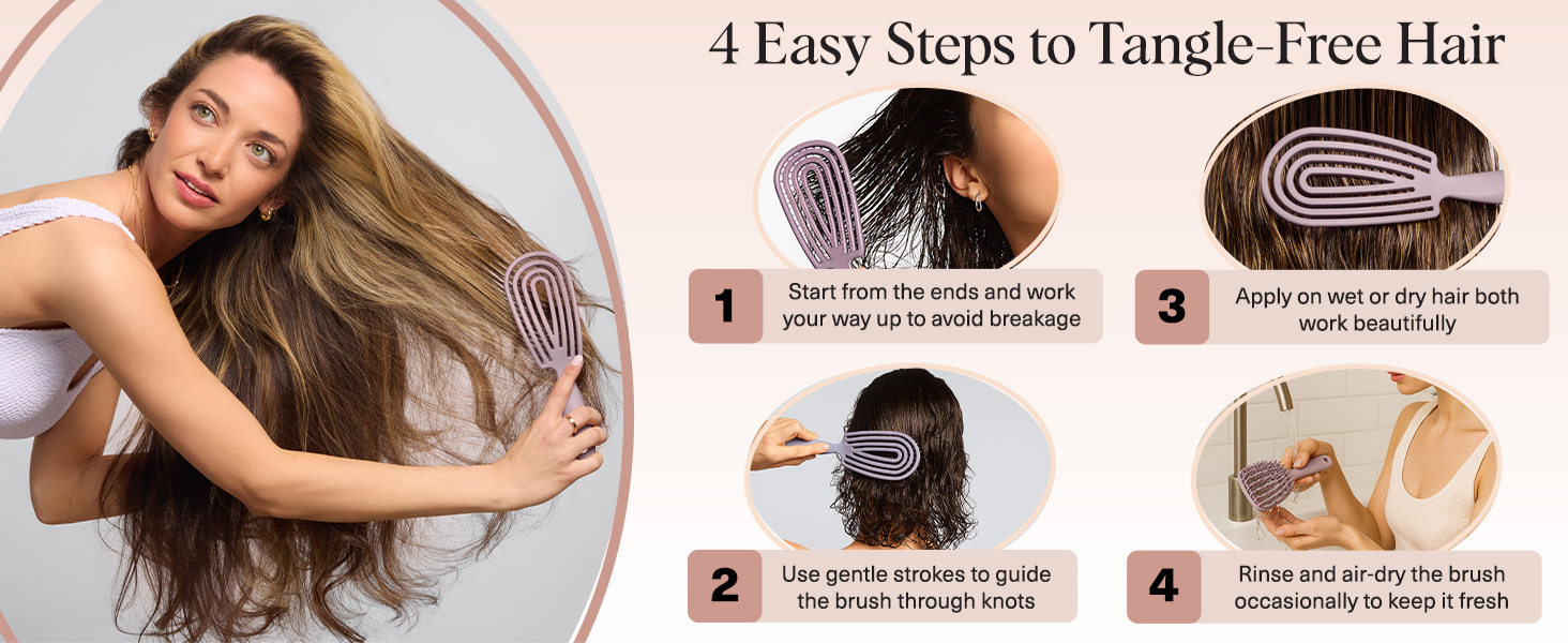 Kitsch Hair Brush Detangler &ndash; Flexi Flow Hair Brush for Women, Men & Kids | Detangling Brushes for Curly Hair with Bendable Frame, Bounce Curl Defining Brush for Wet or Dry Strands - Soft Violet