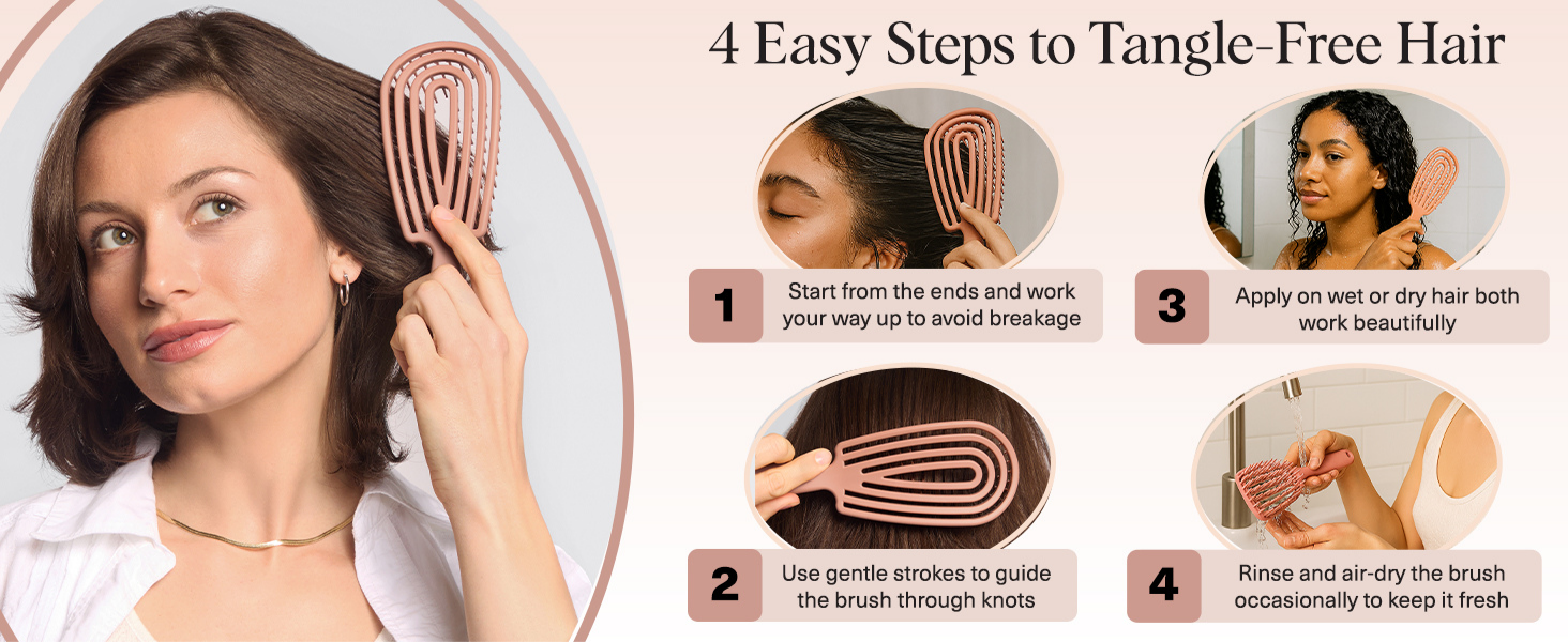 Kitsch Hair Brush Detangler &ndash; Flexi Flow Hair Brush for Women, Men & Kids | Detangling Brushes for Curly Hair with Bendable Frame, Bounce Curl Defining Brush for Wet or Dry Strands - Terracotta