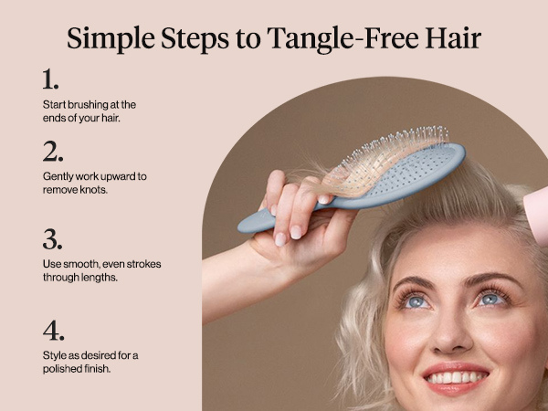 Kitsch Recycled Plastic Wet/Dry Hair Brush, Detangling Tool for Curly or Straight Styles, Brush for Tangled Strands, Flexible Hairbrush Bristles, Brushes for Women & Men, Adults & Kids - Haze Blue
