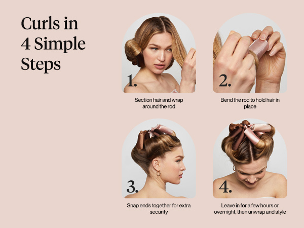 Kitsch Satin Hair Curlers, Heatless Curling Rod - Jumbo Flexi Rod for Heatless Curls Overnight, Comfortable Hair Curlers to Sleep In for Frizz-Free, No Heat Damage Styling - 4pcs, Rosewood