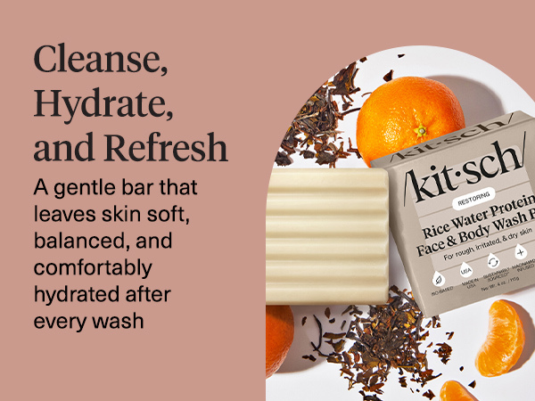 Rice Water Protein Restoring Face & Body Wash Bar Soap – Hydrating Face Wash & Body Wash, Skin Care Cleanser with Niacinamide & Oat Peptides, Gentle Moisturizing for Dry & Sensitive Skin - 113g