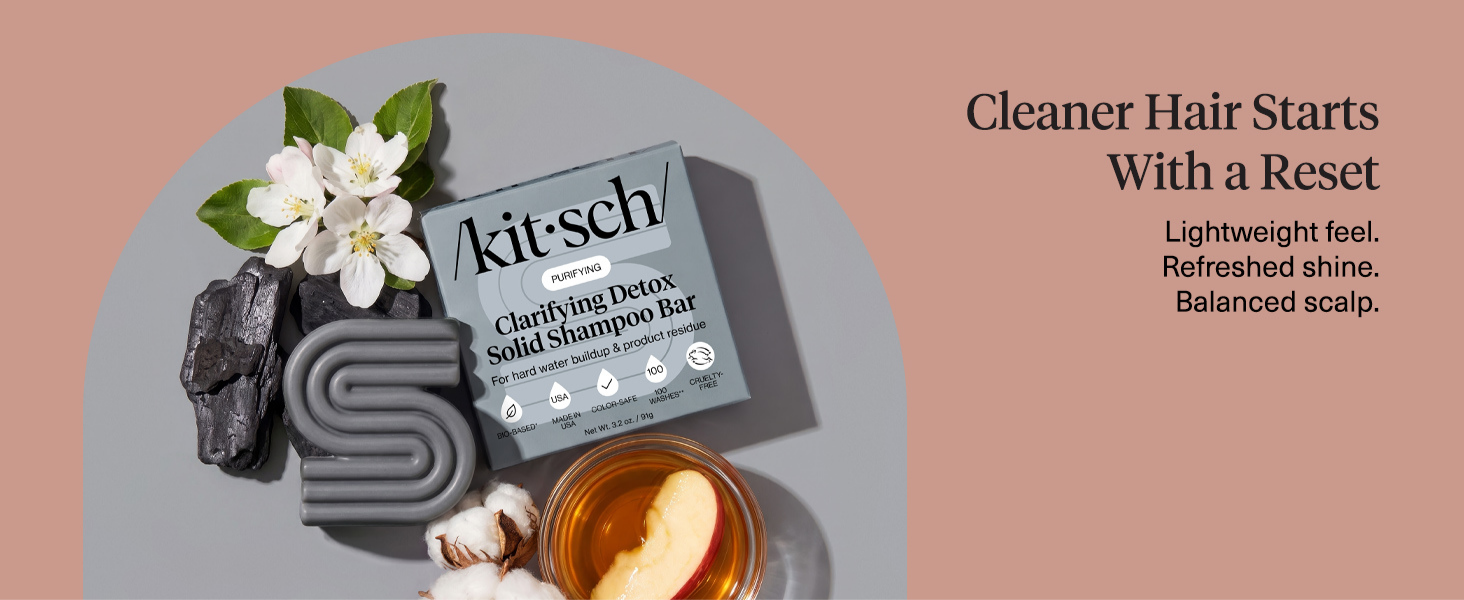 Kitsch Clarifying Shampoo Bar – Detox Shampoo for Hard Water & Chlorine Build Up – Hair Shampoo for Women & Men – Hair Care w/Apple Cider Vinegar, Activated Charcoal & Vitamin C, Color-Safe - 91g
