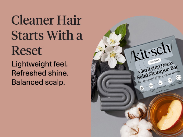Kitsch Clarifying Shampoo Bar – Detox Shampoo for Hard Water & Chlorine Build Up – Hair Shampoo for Women & Men – Hair Care w/Apple Cider Vinegar, Activated Charcoal & Vitamin C, Color-Safe - 91g