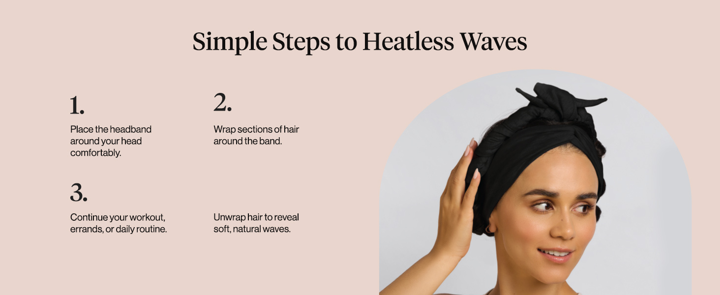 Kitsch Set & Flow Active Heatless Curling Headband For Women – Achieves Heatless Curls Overnight, No Heat Damage | Heatless Curlers with Flexible Fit | Great During Gym Sessions, Travel - Black, 1pc
