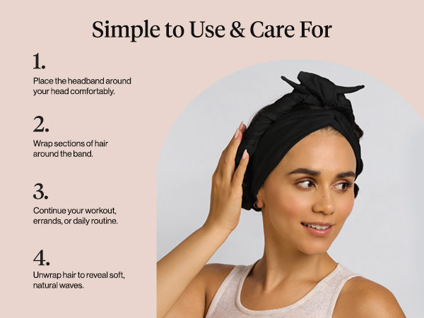 Kitsch Set & Flow Active Heatless Curling Headband For Women – Achieves Heatless Curls Overnight, No Heat Damage | Heatless Curlers with Flexible Fit | Great During Gym Sessions, Travel - Black, 1pc