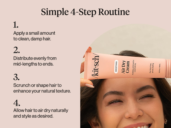 Kitsch Smoothing Air Dry Cream for Hair – Frizz Control Hair Care Product with Castor Oil & Coconut Oil– Weightless Styling Cream- Enhances Natural Texture Appearance