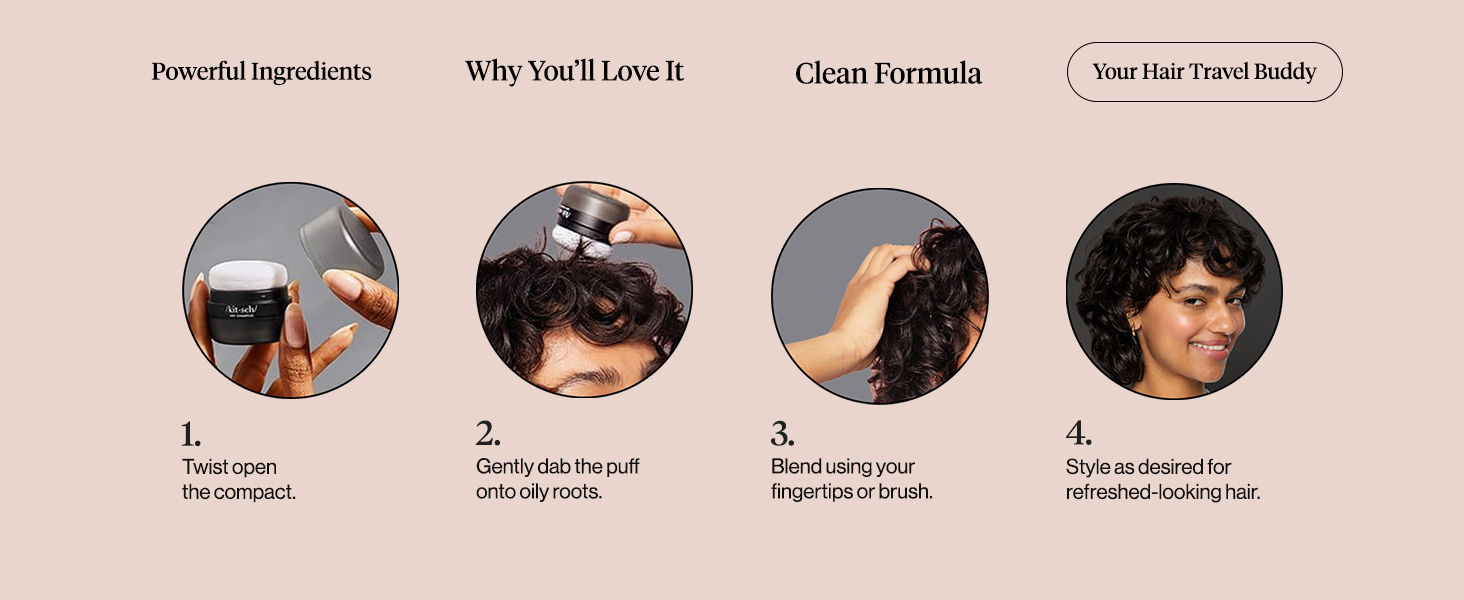 Kitsch Volumizing Rice Protein Dry Shampoo For Women Powder Puff - Dark, 8g | Absorbs Oil, Non-Greasy, Great For Dark Hair – Unscented – Travel Size Dry Hair Shampoo for Women & Men, No White Cast