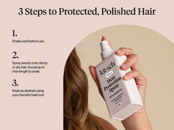 Kitsch Heat Protection Spray for Hair &ndash; Heat Protectant for Hair with Argan Oil &ndash; Styling Hair Spray for Frizz Control, Shine & Damage Protection &ndash; Protects Strands | Ideal Gifts for Women