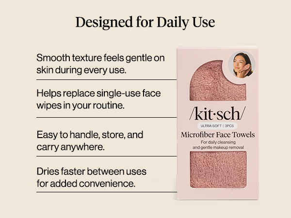 Kitsch Microfiber Face Towels 3pc Set | Clean Towels for Face - Terracotta, Reusable Microfiber Face Cloth for Daily Use, Facial Towel, Gentle Cleanse Face Wipes Alternative, Absorbent Quick Dry Cloths