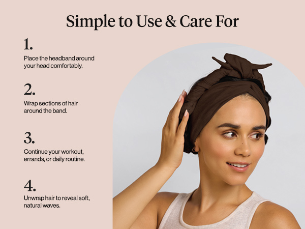 Kitsch Set & Flow Active Heatless Curling Headband For Women - Brown, 1pc - Soft, Breathable Cotton Head Bands For Women's Hair &ndash; Stretchy Fit, Achieves Curls Overnight &ndash; Gym-To-Glam In Minutes