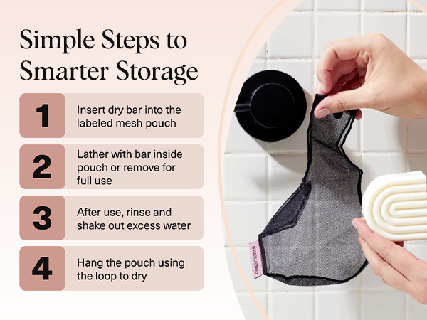 Kitsch Soap Saver Bag &ndash; Patented Mesh Bag Soap Holder &ndash; Black - for Shampoo and Conditioner Bars &ndash; Extends Use & Prevents Soggy Mess &ndash; Recycled Beauty Mesh Pouch, Eco-Friendly