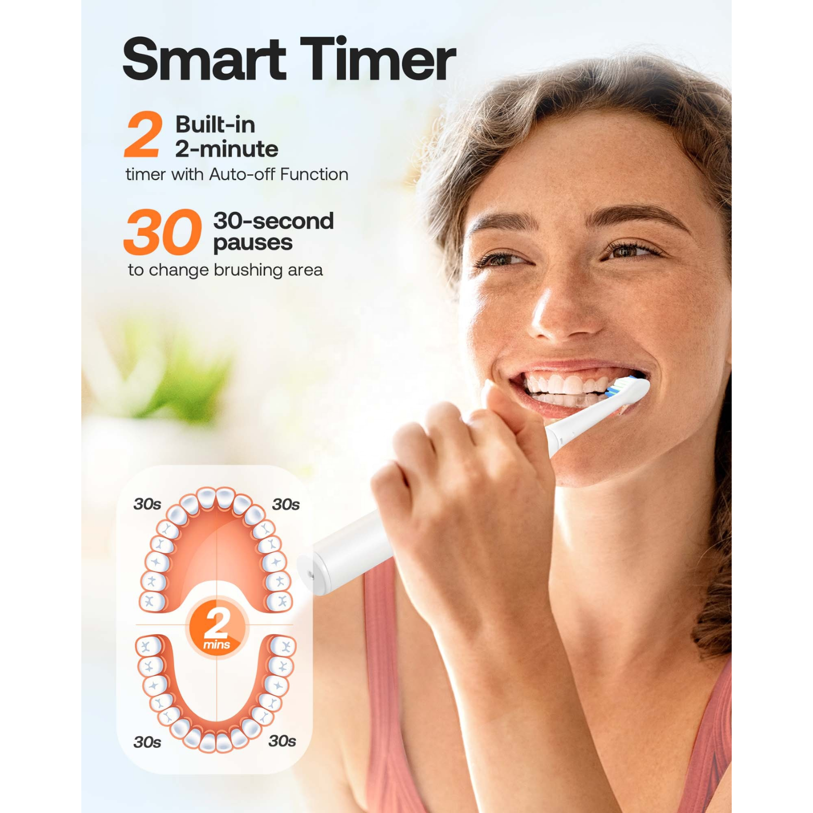 Bitvae Electric Toothbrush with Built-in Smart 2 Minutes Timer and 30 Seconds Pauses to change brushing area