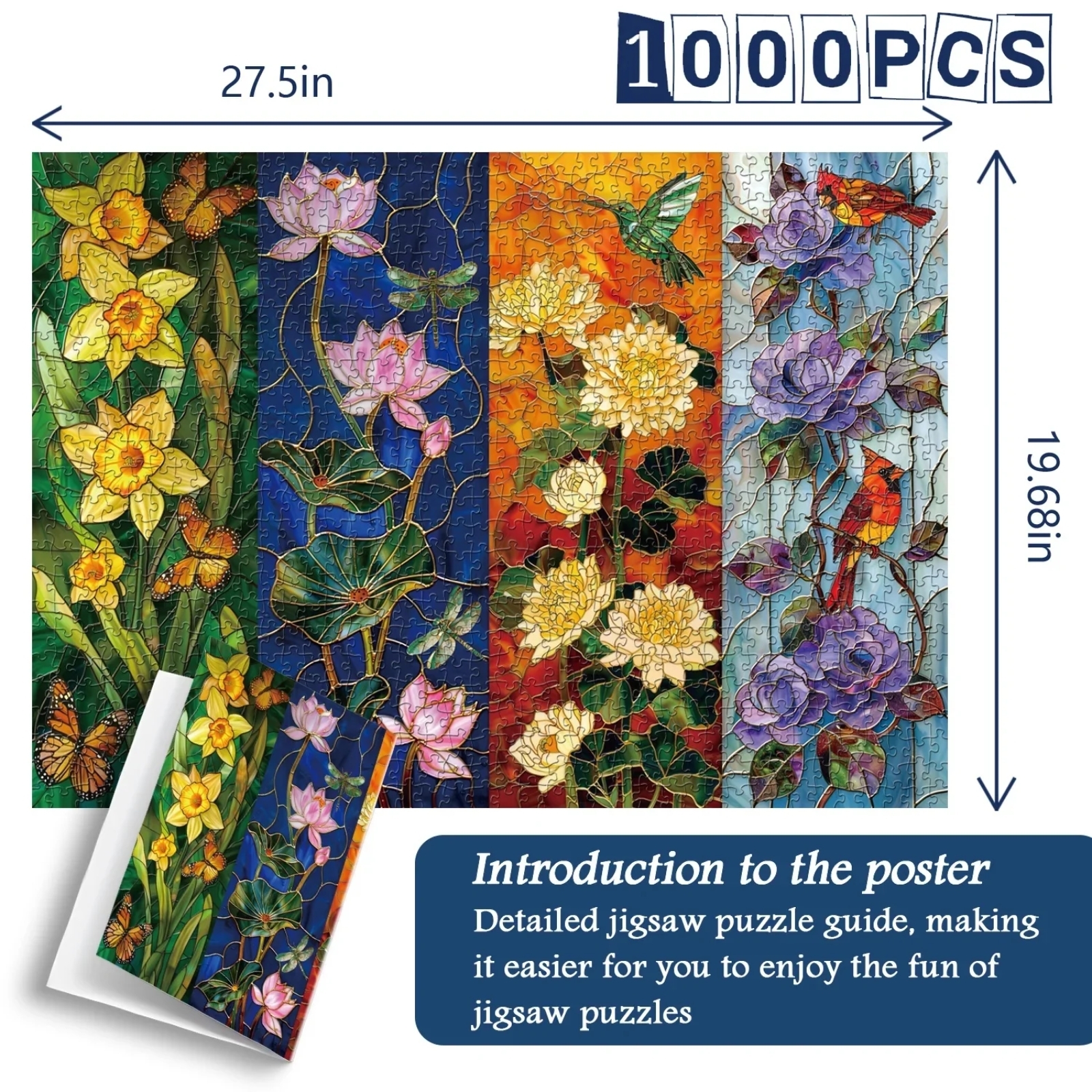 Season Symphony 1000 Piece Jigsaw Puzzle for Adults: Your package includes a beautifully designed box, a high-definition poster for reference, and the completed puzzle measures 70x50cm. Every detail is thoughtfully included to enhance your puzzling experience.