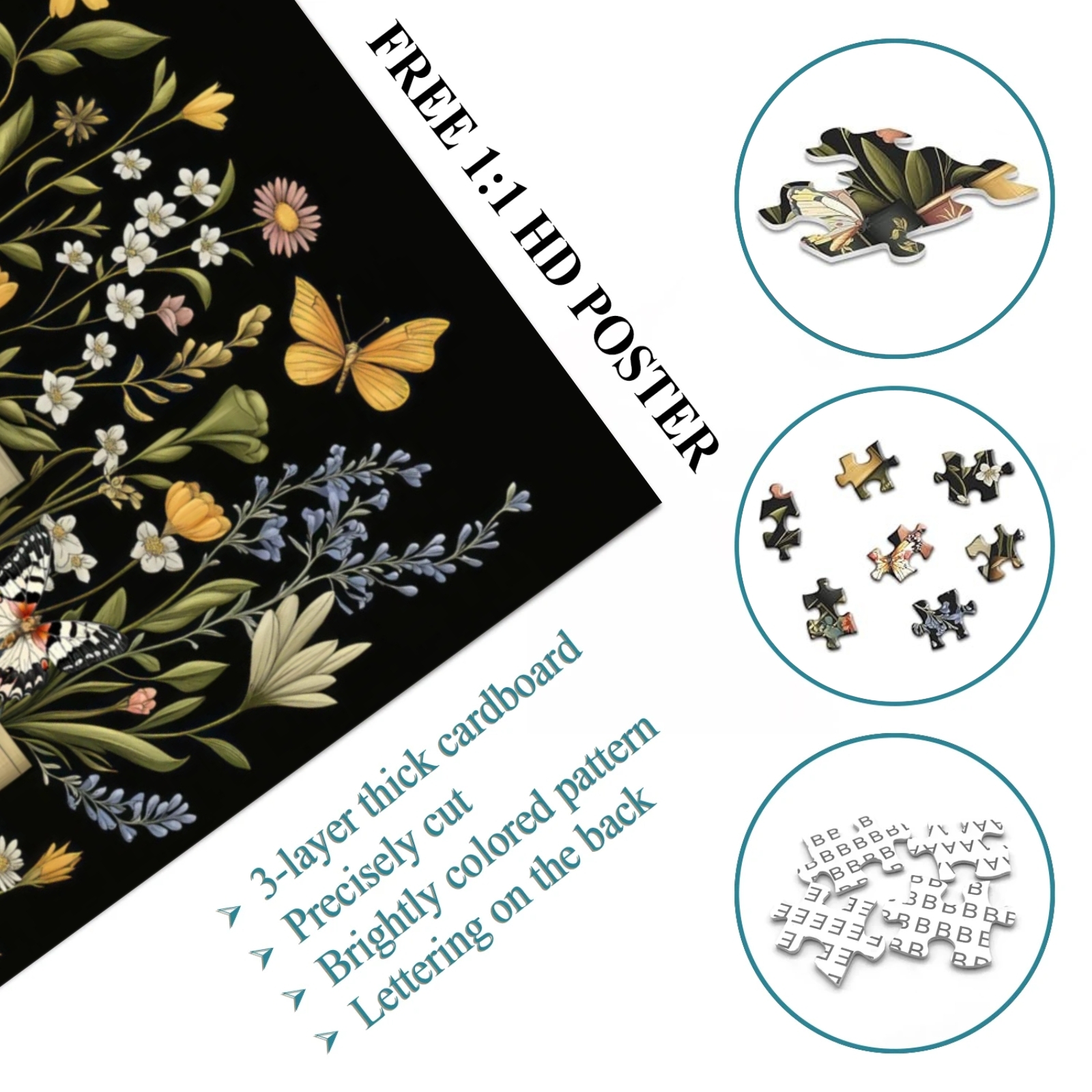 Wildflower Pages 1000 Piece Jigsaw Puzzle for Adults - Free HD Poster, 3-Layer thick cardboard, Pricely cut, Brightly colored pattern, Letters on the back of the puzzle for easy sorting
