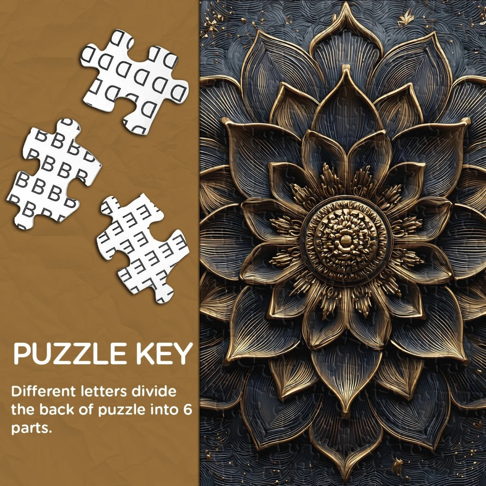 Black Gold Flower 1000 Piece Jigsaw Puzzle for Adults - Letters on the back of the puzzle for easy sorting