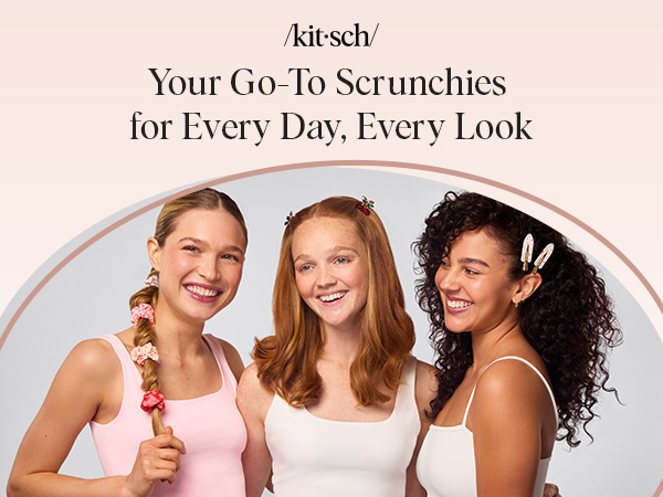 Kitsch Satin Scrunchies No Crease Hair Ties for All Hair Types 5pc Set - Assorted Cherry Blossom