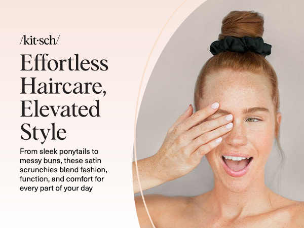 Kitsch Satin Scrunchies for Women – No Crease Hair Ties – Soft Satin Hair Scrunchies for Girls – Frizz Free, Gentle, Stylish Hair Accessories | Ideal Gifts for Women – Black, 5 pcs