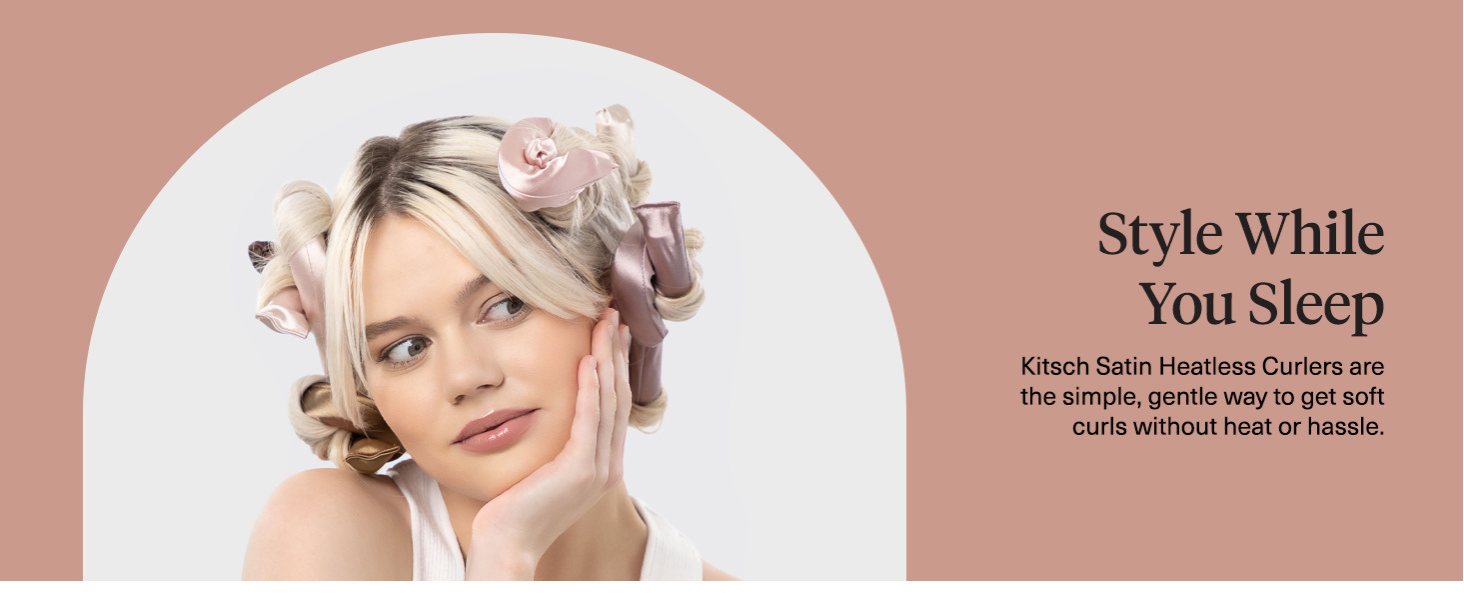 Kitsch Satin Heatless Hair Curlers &ndash; No Heat Hair Curlers to Sleep In for Overnight Curls &ndash; Soft Heatless Curling Rods for Women with Short & Long Hair - Alternative to Heat Styling &ndash; 6 pcs, Rosewood