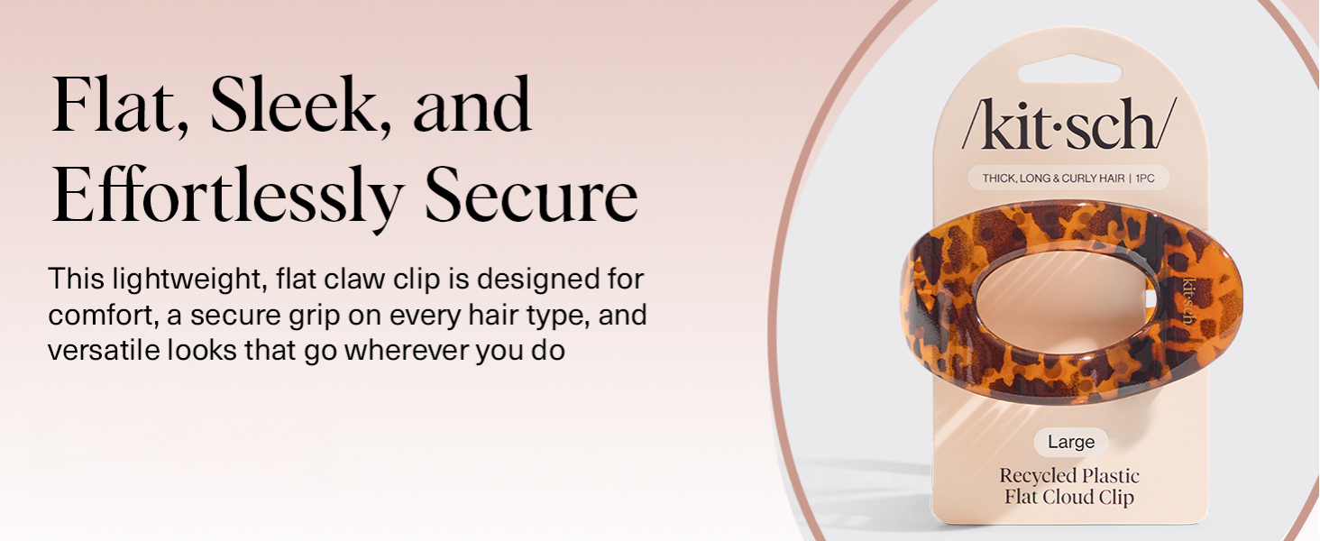 Kitsch Large Flat Claw Clips for Women - Stylish Flat Hair Clips, Strong Hold for Thick & Fine Hair | Non-Slip for Secure, Comfortable All-Day Wear | Ideal Gifts for Women - Tortoise Design