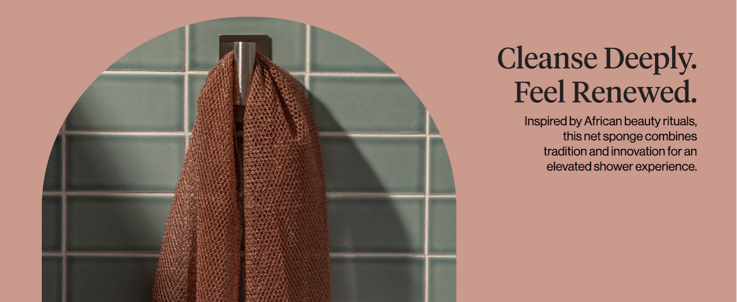 Kitsch African Net Sponge &ndash; Exfoliating Body Scrubber for Cleansing & Gentle Daily Exfoliation &ndash; Stretchable Bath Sponge for Hard-to-Reach Areas, Long-Lasting Shower Essential - Rosewood, 3 Pcs