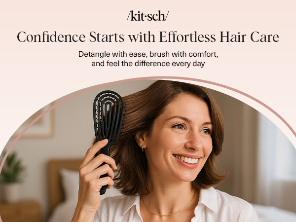 Kitsch Hair Brush Detangler – Flexi Flow Hair Brush for Women, Men & Kids | Detangling Brushes for Curly Hair with Bendable Frame, Bounce Curl Defining Brush for Wet or Dry Strands - Black