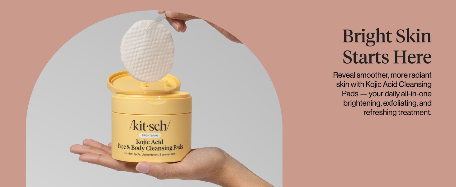Kitsch Kojic Acid Cleansing Pads with Turmeric & Cica to Smooth, Refresh & Even Tone Skin Care &ndash; Exfoliating & Brightening Pre-Soaked Cotton Pads for Face and Body &ndash; 50 count
