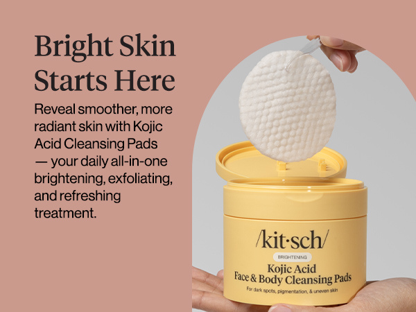 Kitsch Kojic Acid Cleansing Pads with Turmeric & Cica to Smooth, Refresh & Even Tone Skin Care &ndash; Exfoliating & Brightening Pre-Soaked Cotton Pads for Face and Body &ndash; 50 count