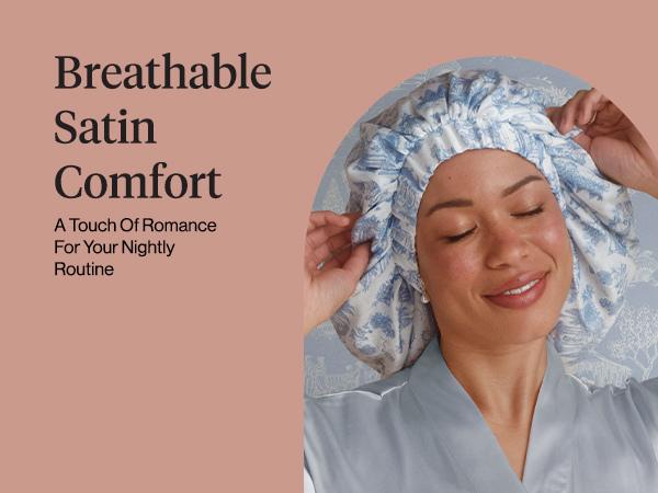 Kitsch x Bridgerton Satin Bonnet for Sleeping - Softer Than Silk Bonnet For Sleeping Women - Secure Fit, Adjustable, Night Cap For Curly & Textured Hair - Prevents Breakage & Tangles - Garden Toile