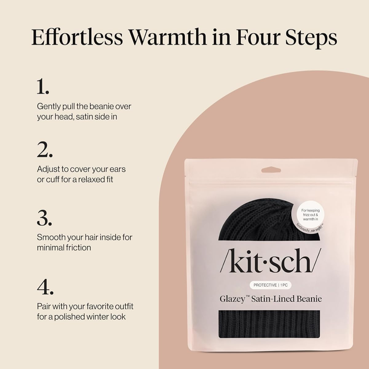 Kitsch Glazey&trade; Satin Lined Beanie for Men and Women &ndash; Cozy Winter Hats for Men - Stylish Anti-Frizz Hat for All Hair Types