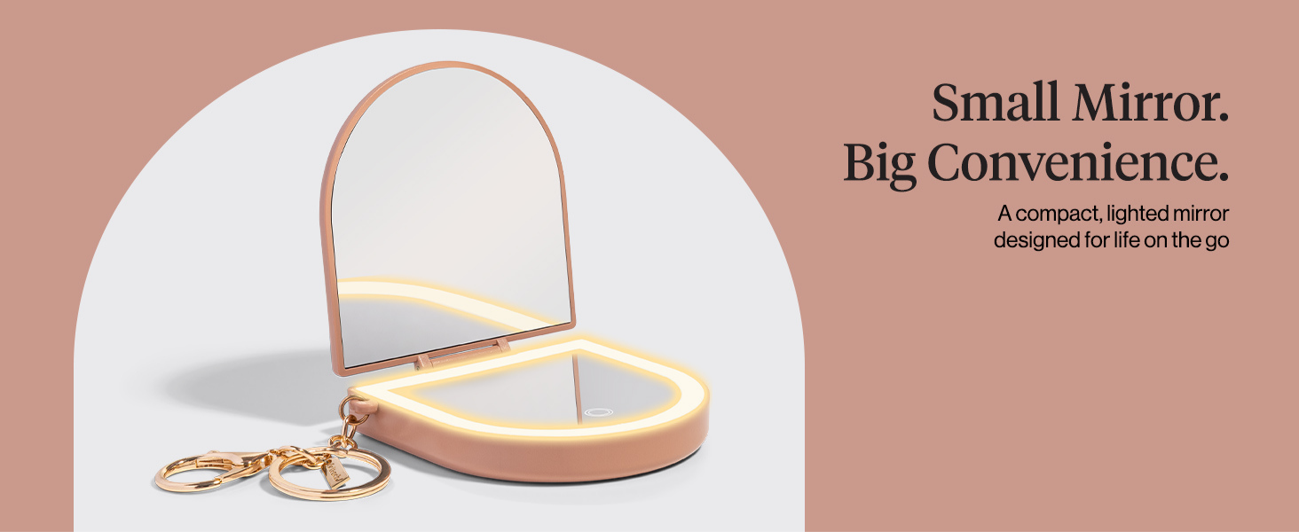 Kitsch Compact Mirror Keychain &ndash; Travel Makeup Mirror with Lights, Small Lighted Dual-Magnification Pocket Mirrors, USB-Rechargeable, Ideal for Your Touch-Ups While On Travel &ndash; Terracotta