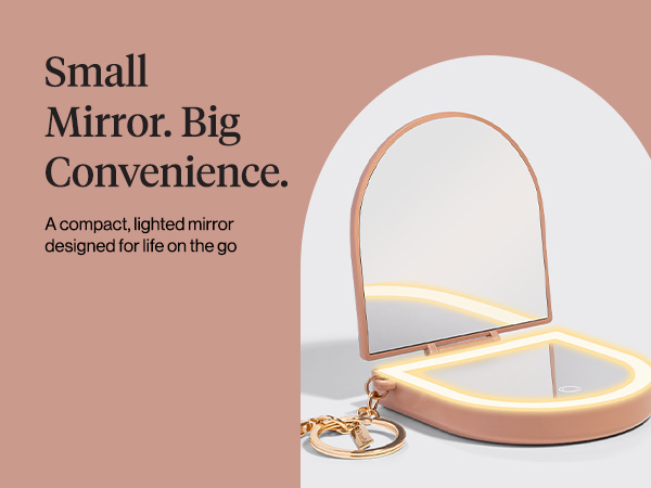 Kitsch Compact Mirror Keychain &ndash; Travel Makeup Mirror with Lights, Small Lighted Dual-Magnification Pocket Mirrors, USB-Rechargeable, Ideal for Your Touch-Ups While On Travel &ndash; Terracotta