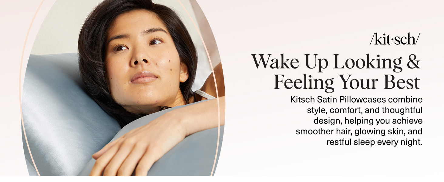 Kitsch Satin Pillowcase with Zipper for Hair & Skin - Softer Than Silk Pillow Cases, Smooth Cooling Satin Pillow Case, Wrinkle-Free, Machine Washable - Pillow Cases Standard Size (66x48 cm) - Haze Blue