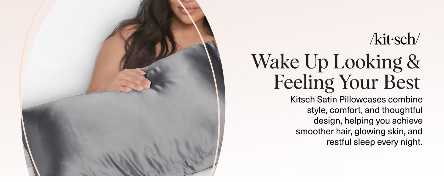 Kitsch Satin Pillowcase with Zipper for Hair & Skin - Softer Than Silk Pillow Cases, Smooth Cooling Satin Pillow Case, Wrinkle-Free, Machine Washable - Pillow Cases Standard Size (66x48 cm) - Charcoal